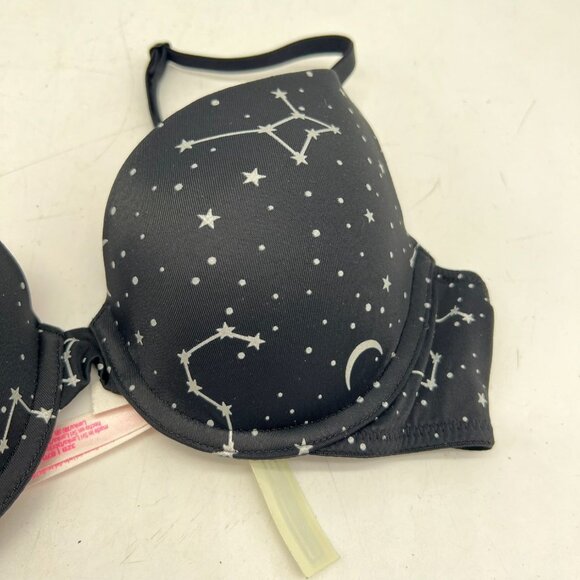 Victorias Secret Pink Womens Constellation Push Up Bra Size 32B Black Stars Sexy - Picture 5 of 5